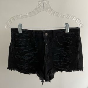 Black distressed jean shorts